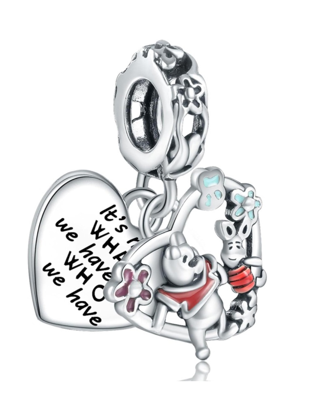 925 Winnie the Pooh & Piglet Sterling Silver Heart Dangle Charm